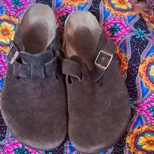 Birkenstock Women's Dark Brown Suede Clog Mules